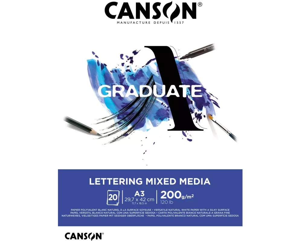 Canson Zeichenblock Graduate Lettering Mixed Media A3, 20 Blatt