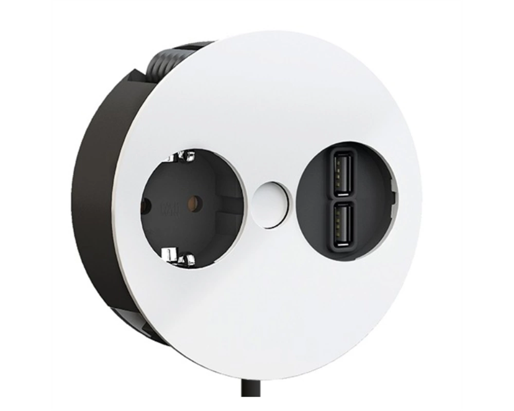 BACHMANN TWIST 1x Schutzkontakt, Aderendhülsen, USB-Charger, Schutzkontaktmontagestecker, weiß, 2 m