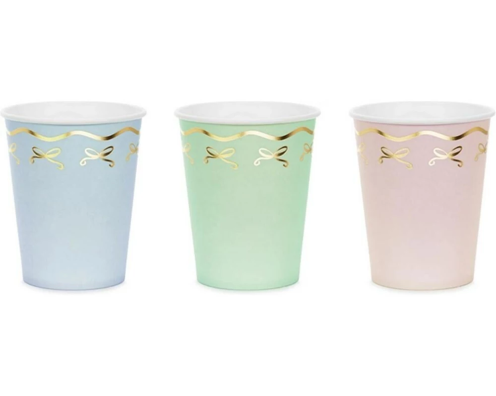 Partydeco Einwegbecher Schleifen Pastellfarben, 220 ml, 6 Stück