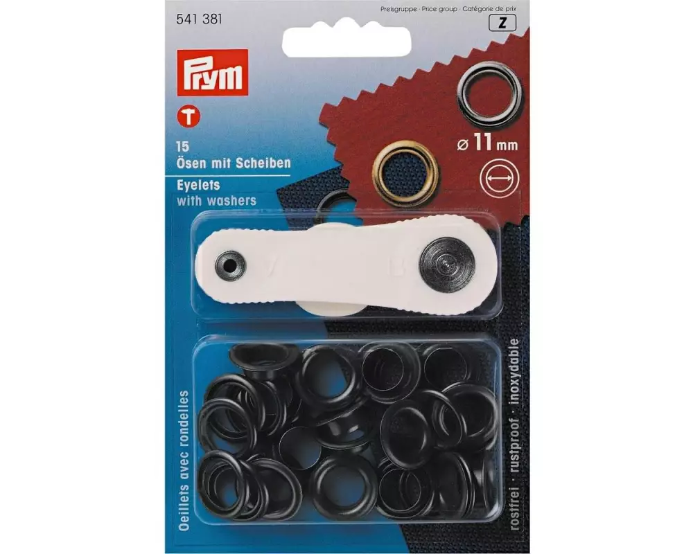 Prym Ösen + Scheiben 11 mm, Schwarz, 15 Stück