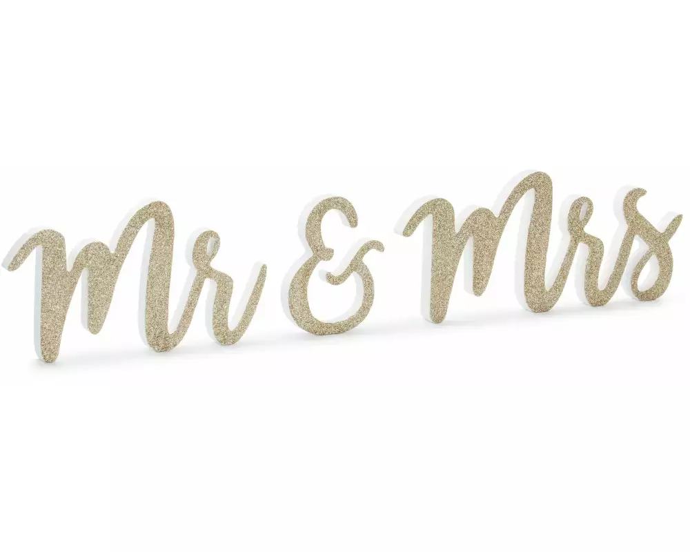 Partydeco Hochzeitsaccessoire Holzschrift Mr & Mrs 50 x 10 cm, Gold