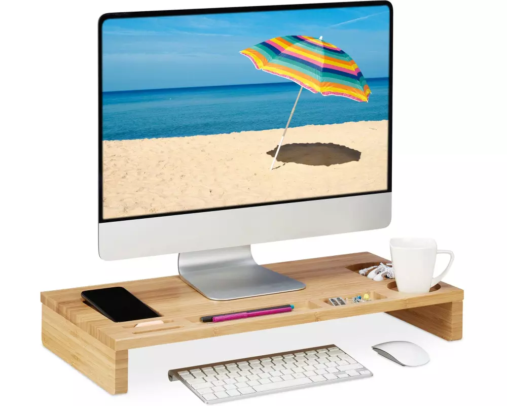 relaxdays Monitorständer 8.5 x 60 x 30 cm, Bambus