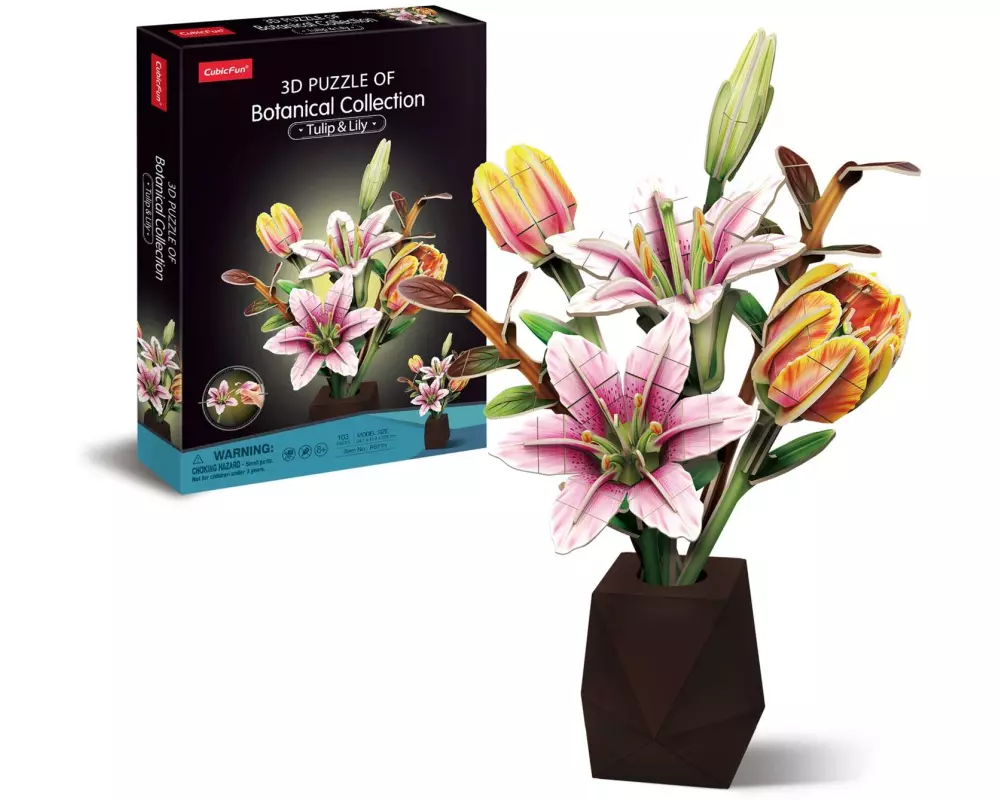 CubicFun Puzzle Pflanzentopf Tulpe und Lilie 3D, 103 Teile