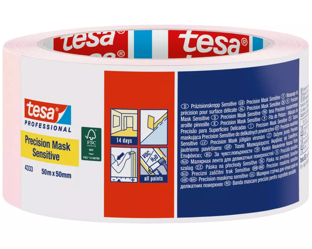 tesa Präzisionskrepp Sensitive 50 m x 50 mm – rosa