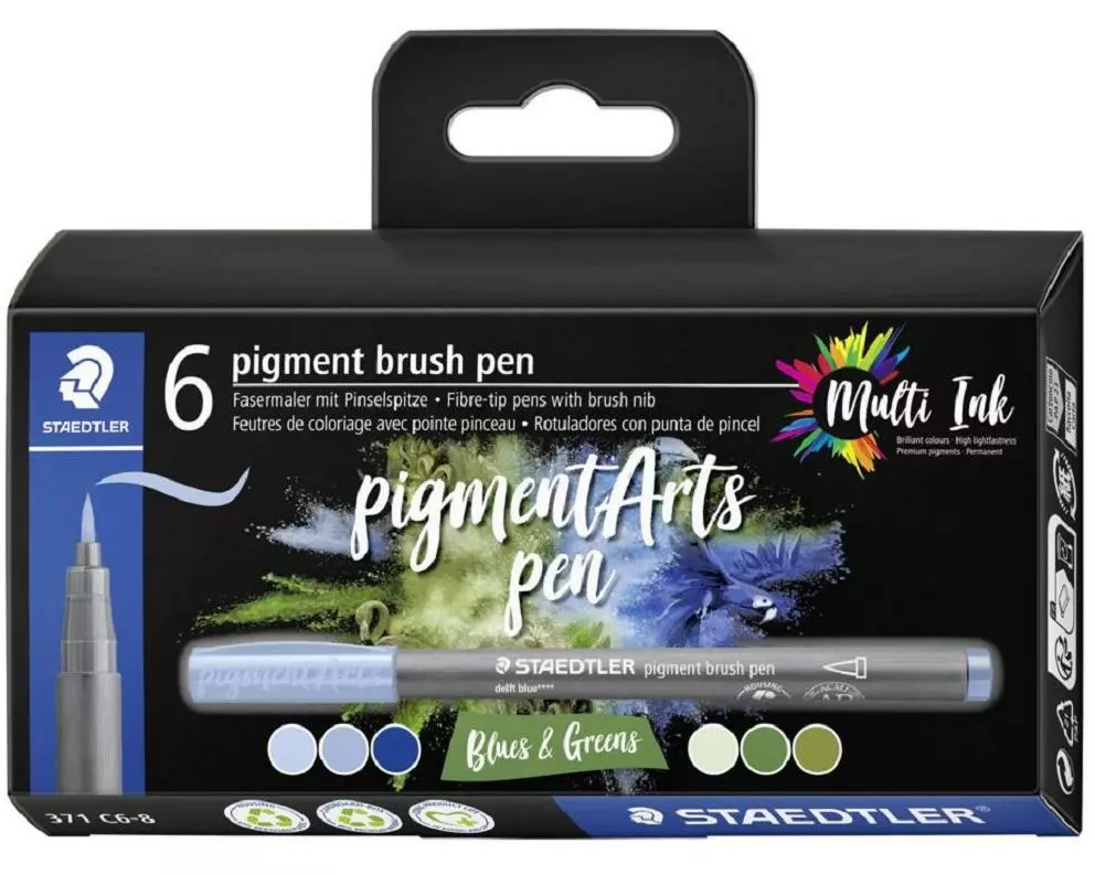 Staedtler Fasermaler Pigment Arts Brush Pen Blues & Greens