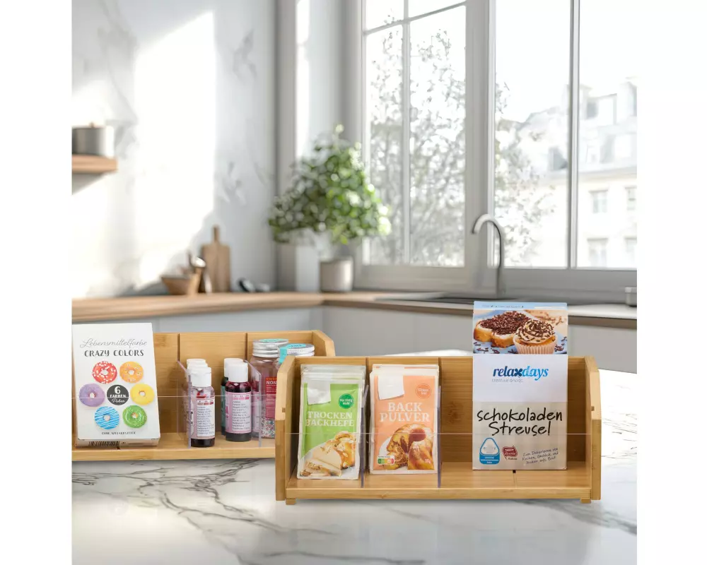 relaxdays Teebeutel-Box Transparent/Hellbraun