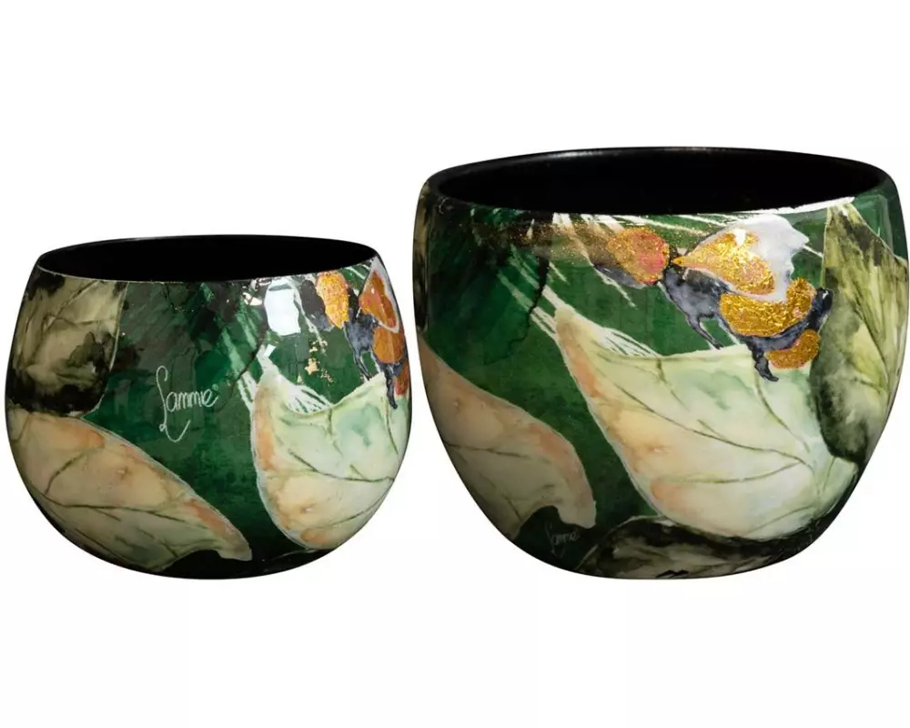 CHALET Blumentopf Bee Green, 9 x 9 x 7 cm, 2er-Set