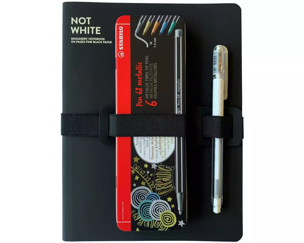 Nuuna Malbuch Not White & Stabilo Pen 68, 22 x 16.5 cm