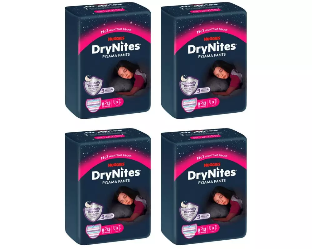 Huggies Nachtwindeln DryNites Girl 8-13 Jahre Grösse L, 4x 9 Stk.