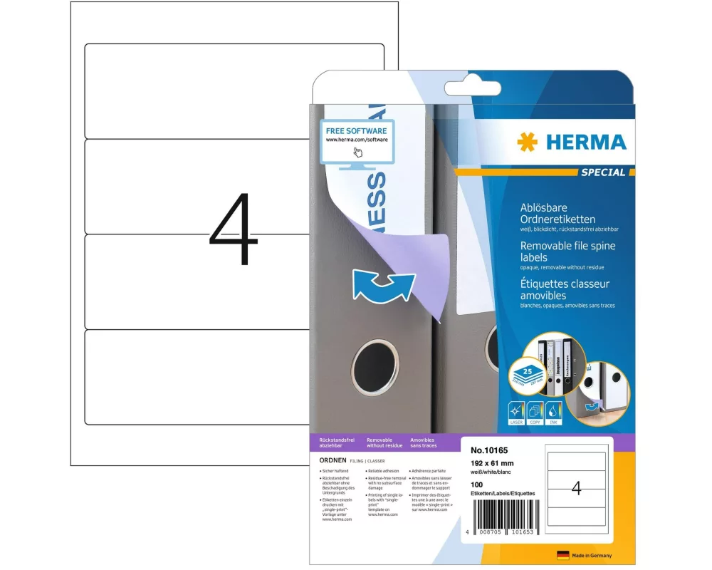 HERMA Ordneretiketten 10165 192 x 61 mm ablösbar, Weiss