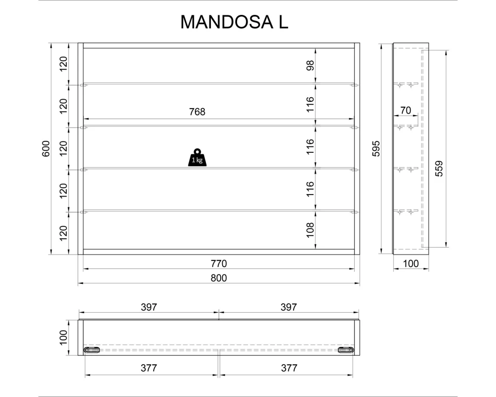 VCM Vitrine Mandosa L 80 x 60 cm, Buche