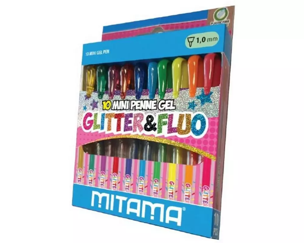 Mitama Mini-Gelschreiber Glitzer, Neon, 1.0 mm, Mehrfarbig