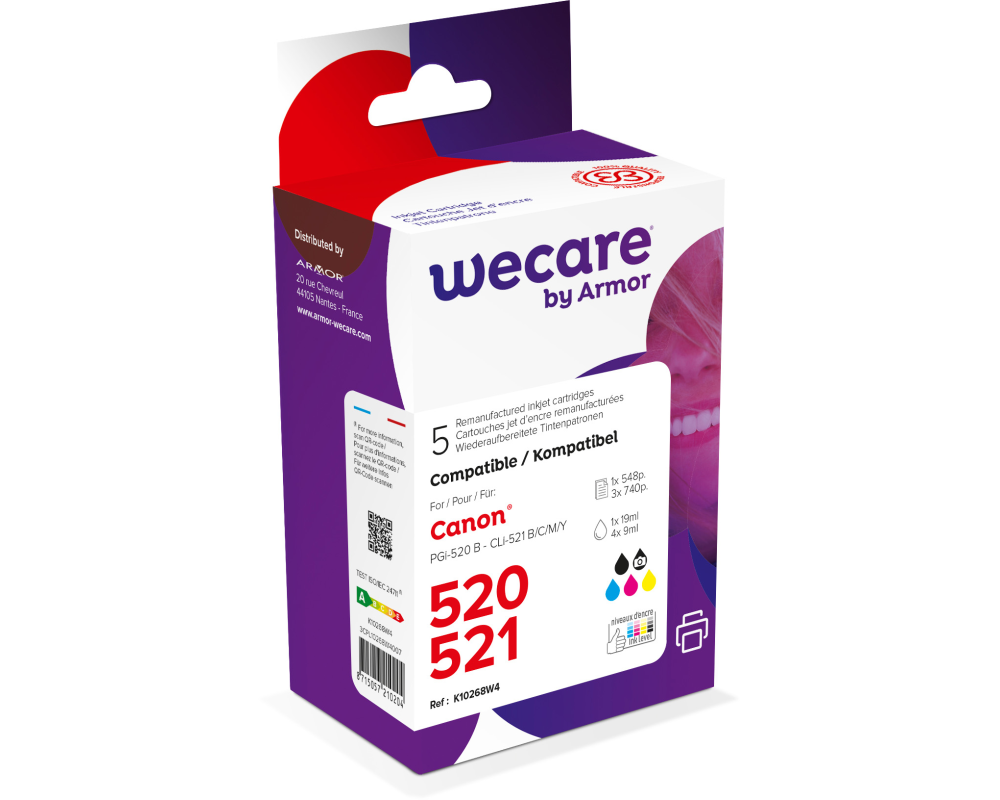 WECARE Multi rebuilt 520/521 BKCMY CLI-521PACKWE z.Canon PIXMA MP 980 19/4x9ml