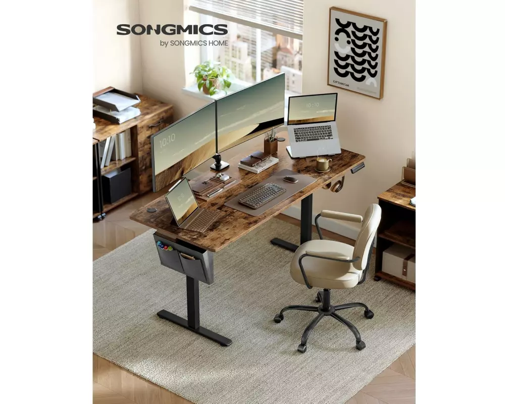 Songmics Höhenverstellbarer Schreibtisch 160 x 70 cm, Vintage/Schwarz