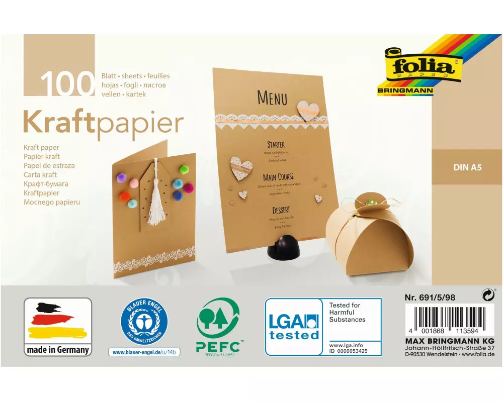 Folia Kraftkarton Motivblock Kraftpapier A5 120 g/m²