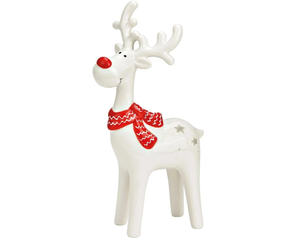G. Wurm Weihnachtsfigur Rentier 11 x 20 x 5 cm, Rot/Weiss