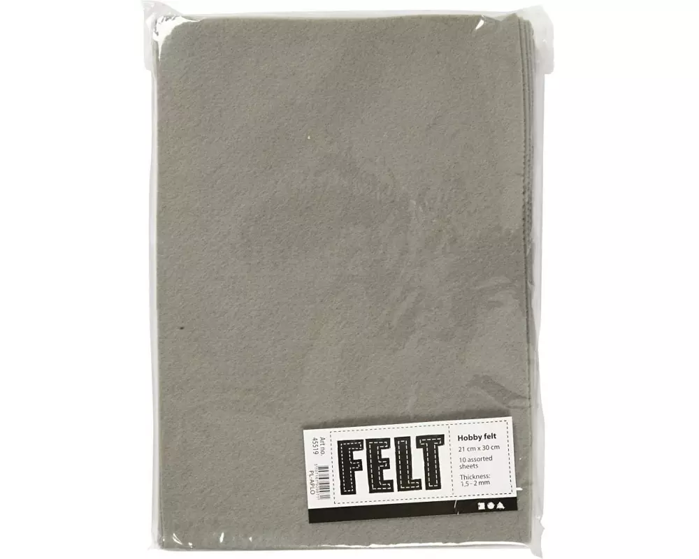 Creativ Company Bastelfilz 1.5 - 2 mm, A4, 10 Blatt, Grau