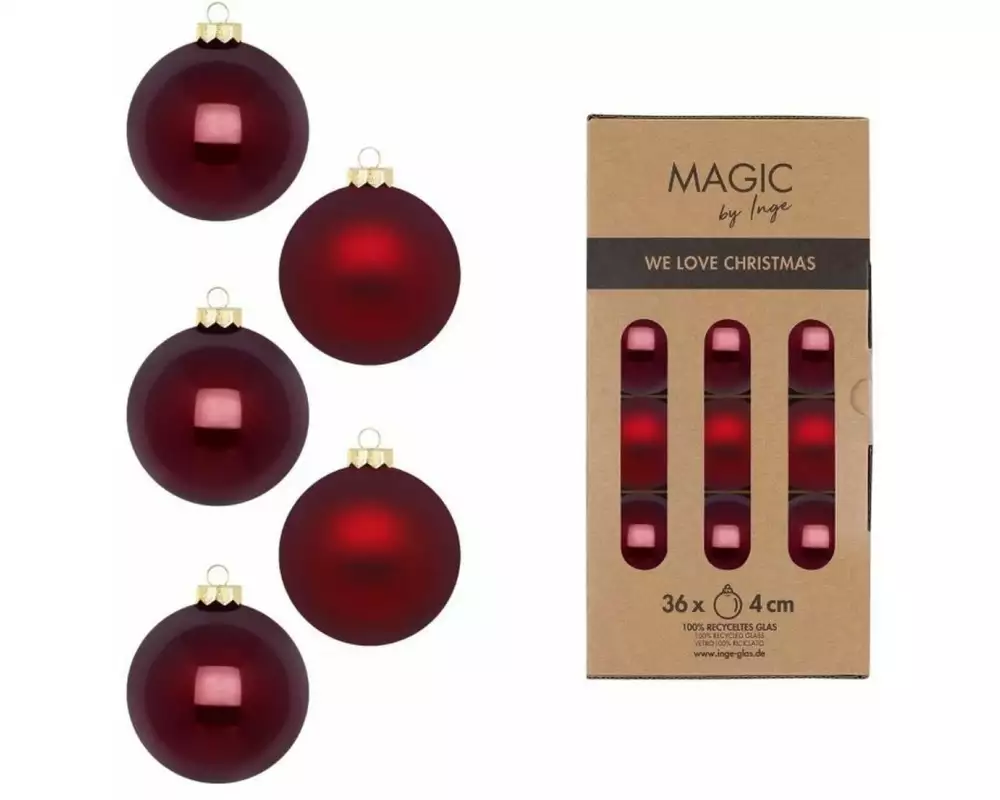 INGES CHRISTMAS DECOR Weihnachtskugel Smooth Port 36 Stück, Rot