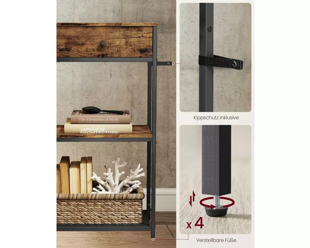 VASAGLE Konsolentisch 76 x 80 cm, Schwarz/Braun