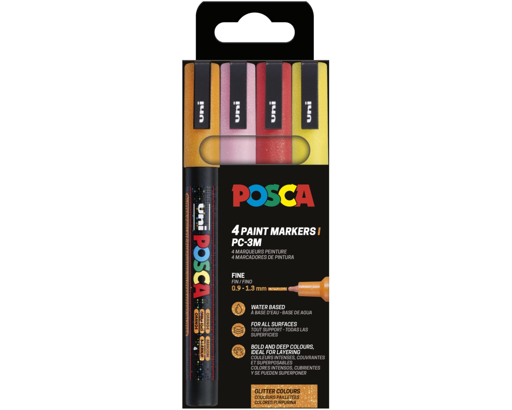 UNI-BALL Marker Posca 0.9-1.3mm PC-3ML 4P SE Warm Sparkling 4 Farben