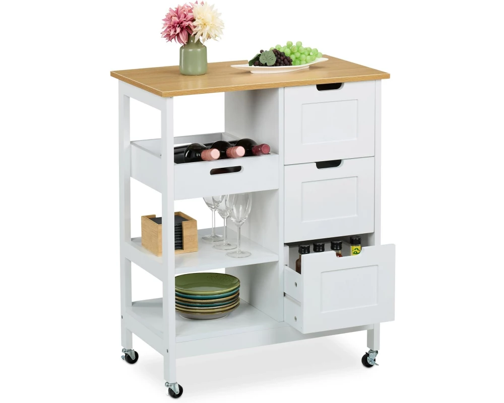 relaxdays Küchenwagen 85 x 68.5 x 38.5 cm, Weiss