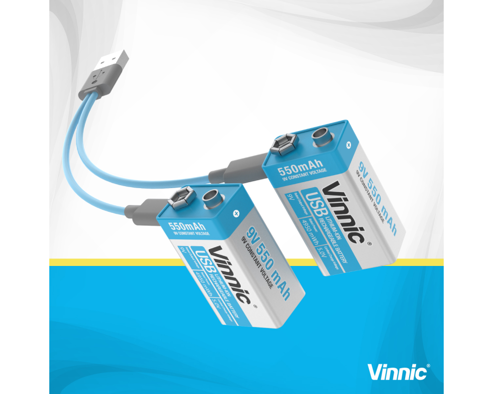 VINNIC USB Rech. Batt. 9V Type-C VPRB-UC9V-1PC 550mAh,Case,1pcs.