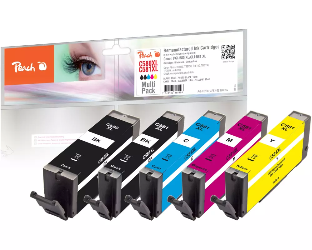 Peach Tintenset Canon PGI-580XL / CLI-581XL BK, PBK, C, M, Y