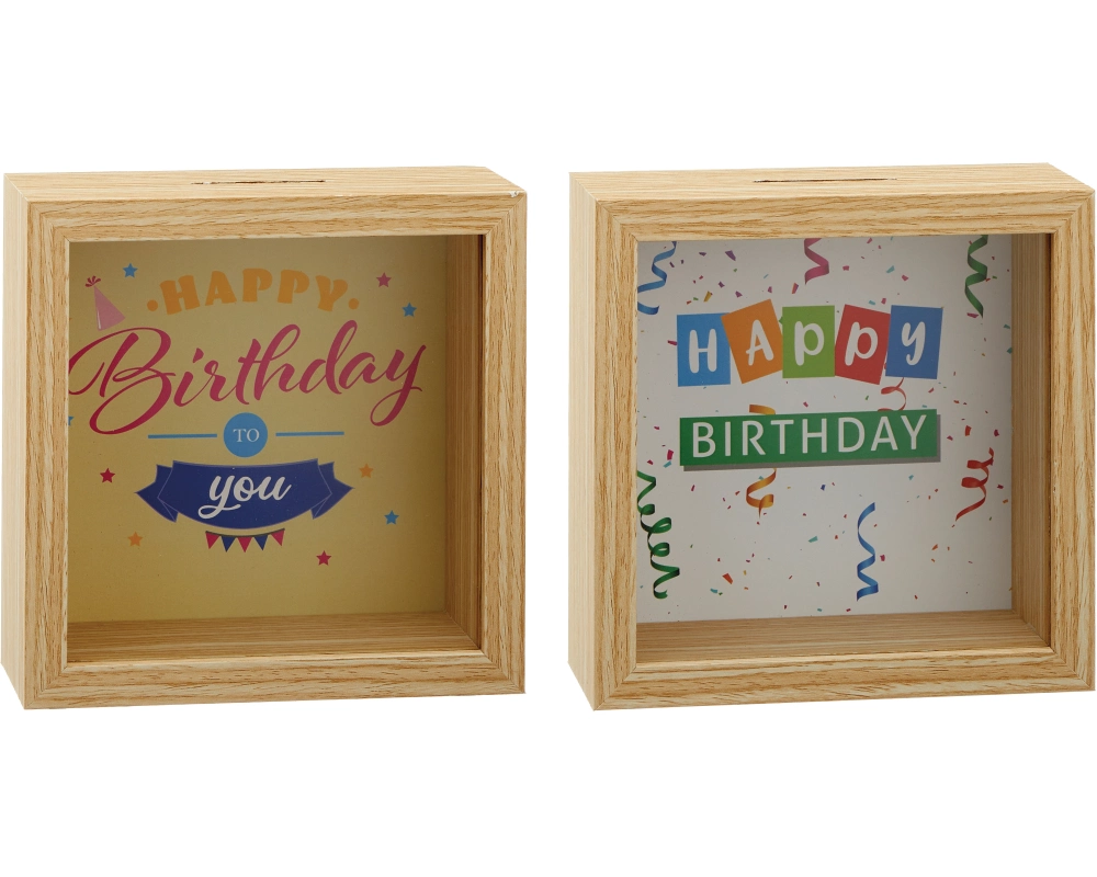 ROOST Spardose Geburtstag 10032463 Holz, ass. 14x14x6cm