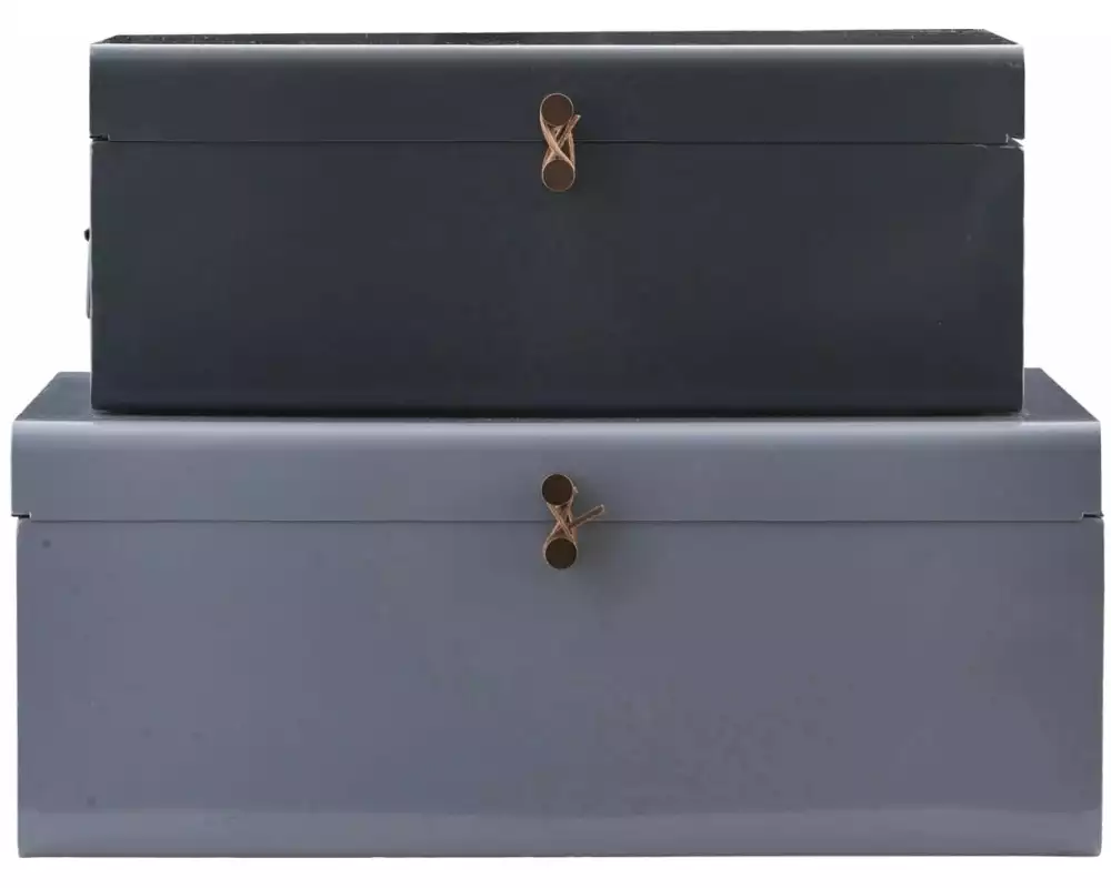 House Doctor Aufbewahrungsbox Metall / Leder, Blau