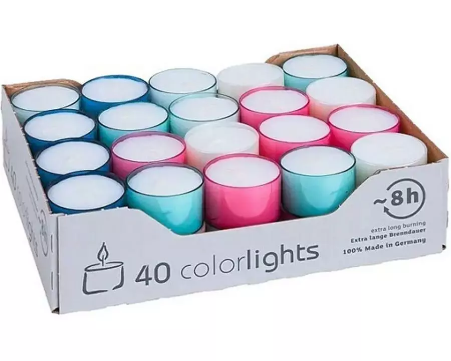 Wenzel Kerzen Teelichter Colorlights Pastell-Edition 2.4 cm, 40 Stück