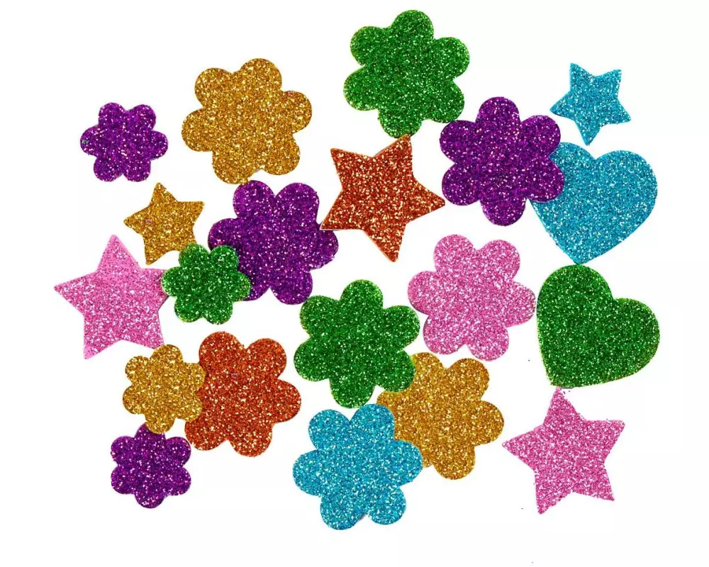Creativ Company Moosgummifiguren Sterne Blumen und Herzen 19+29 mm 800 sort.