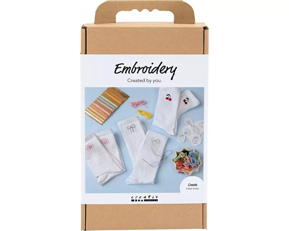Creativ Company Bastelset - Sticken, Socken, Weiss