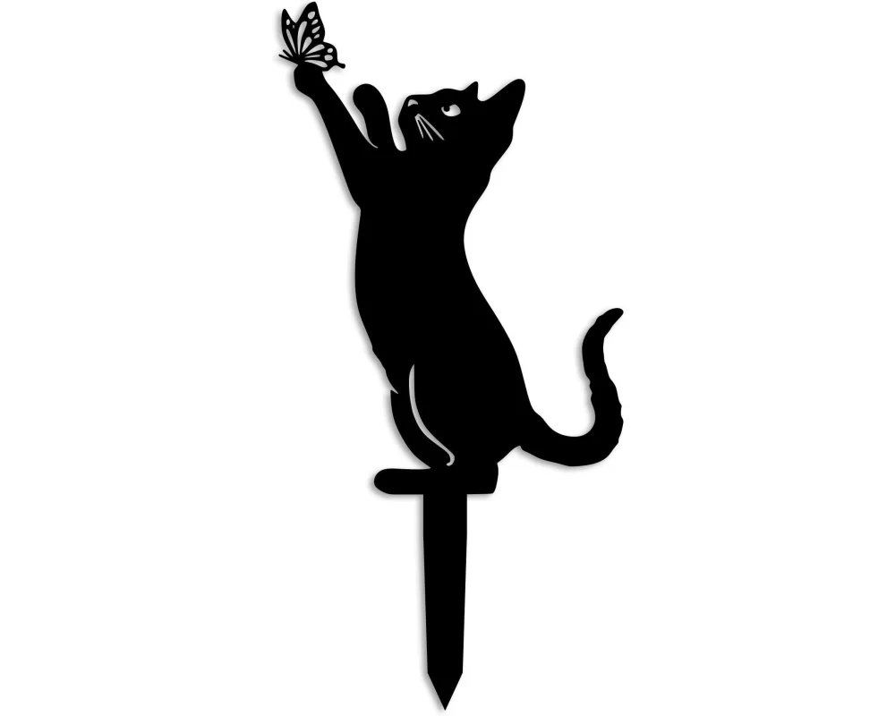 Wallxpert Gartenstecker Katze mit Schmeterling 49 x 24 cm