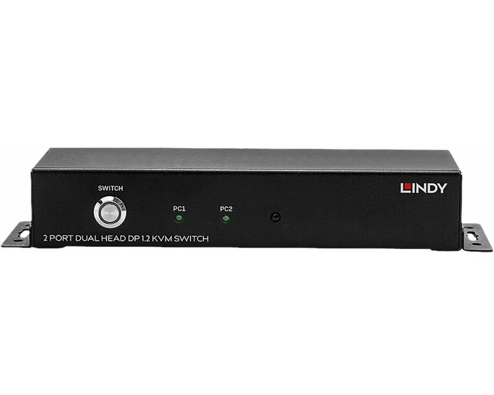 LINDY 2 Port, Dual Head, DisplayPort 1.2, KVM Switch, 4x USB2.0, 2x DP 1.2 Output