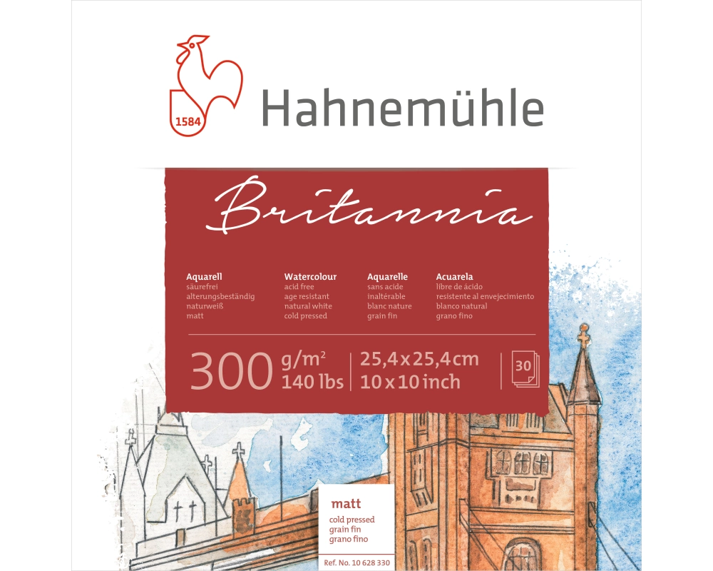 HAHNEMÜHLE Aquarellbl. Britannia 25x25cm 10628330 weiss, 300g 30 Blatt