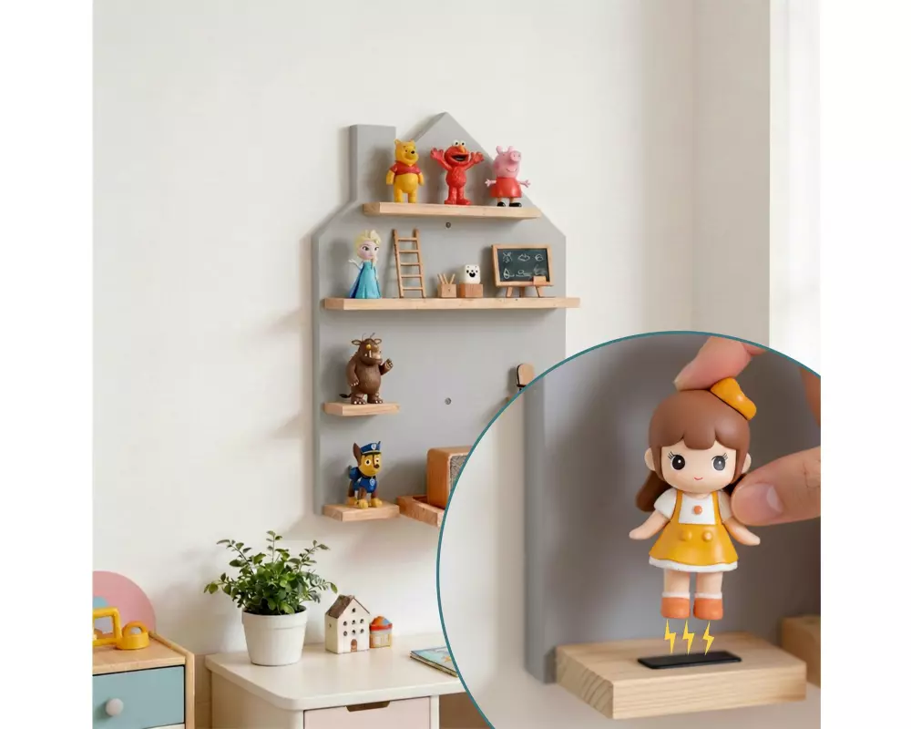 relaxdays Kinderregal Haus, MDF / Kiefernholz, Grau / Hellbraun