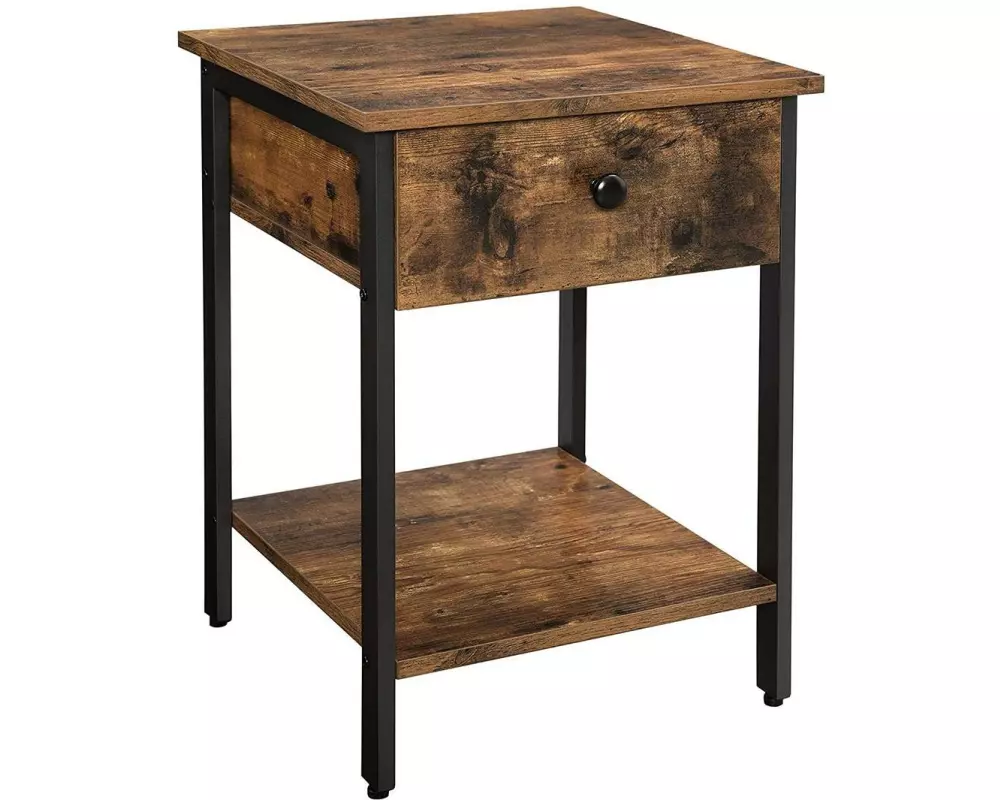 VASAGLE Beistelltisch mit Schublade 40 x 55 cm, Schwarz/Braun