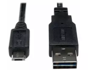 EATON TRIPPLITE Universal Reversible, USB 2.0 Cable, 28/24AWG, Reversible A to 5Pin, Micro B, M/M, 1ft. 0.31m