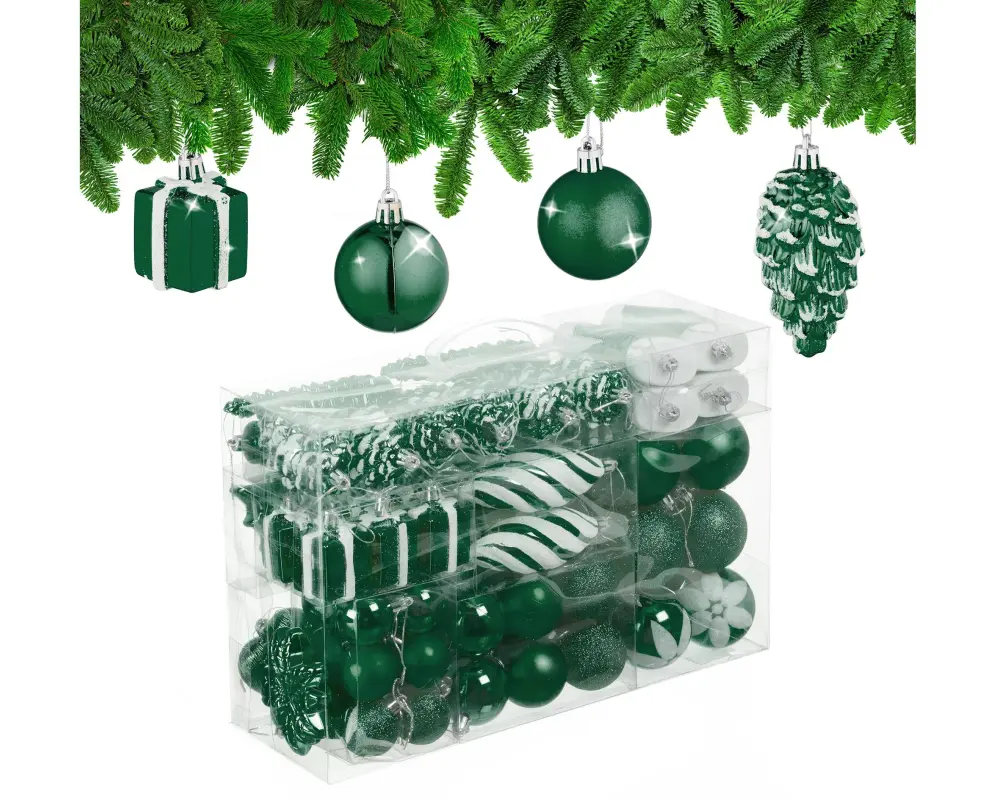 relaxdays Weihnachtsbaumkugeln Dunkelgrün/Weiss