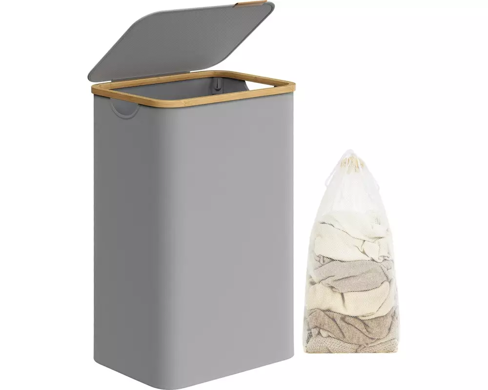 Songmics Wäschekorb mit Deckel 90 l, Grau