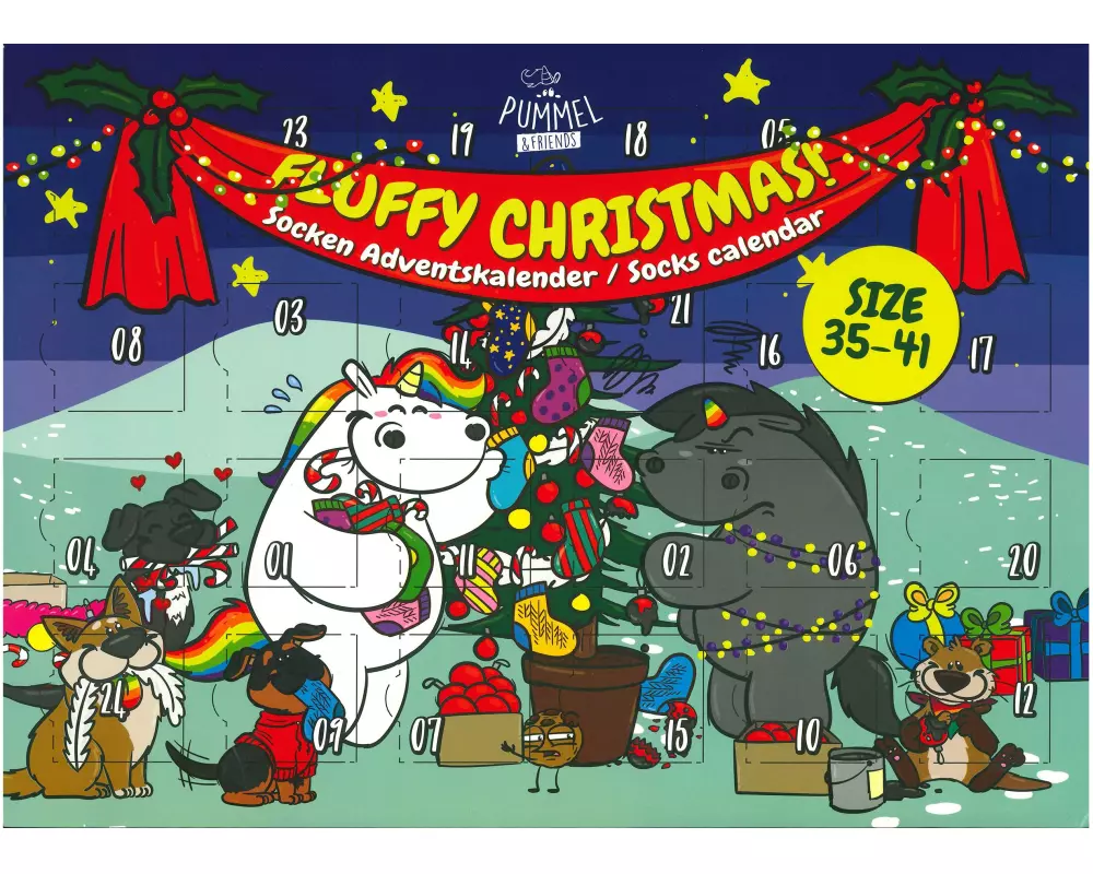 Dreams and Fantasy Adventskalender Socken Pummeleinhorn, Grösse 35-41, 12 Paare