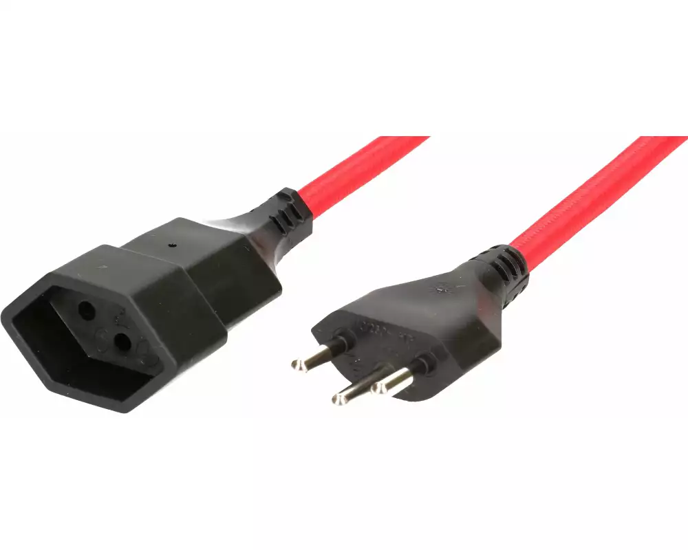 maxTex Textil-Verlängerung H05VV-F3G1.0, 3 m Typ 12/Typ 13, Rot