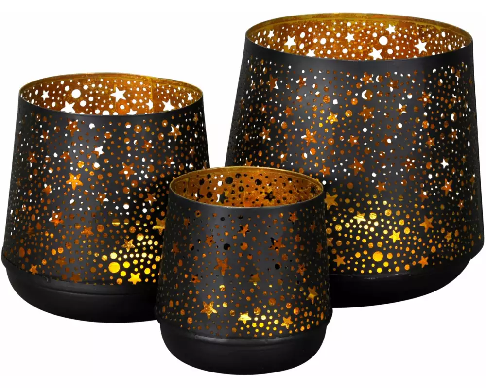 COCON Windlichter Schwarz-Gold, 3 Stück