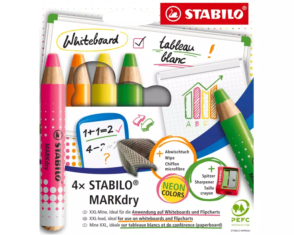 STABILO MARKdry NEON Whiteboardmarker 4er Etui