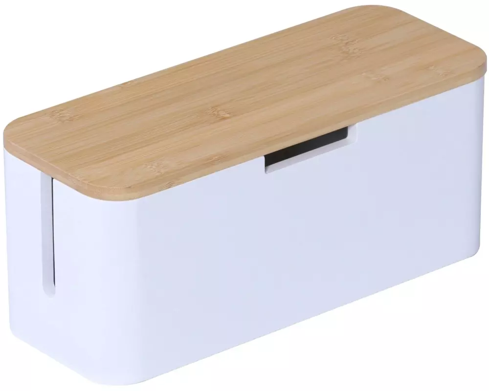 relaxdays Kabelbox Kabelbox Bambus Weiss-Hellbraun Bambus Weiss-Hellbraun