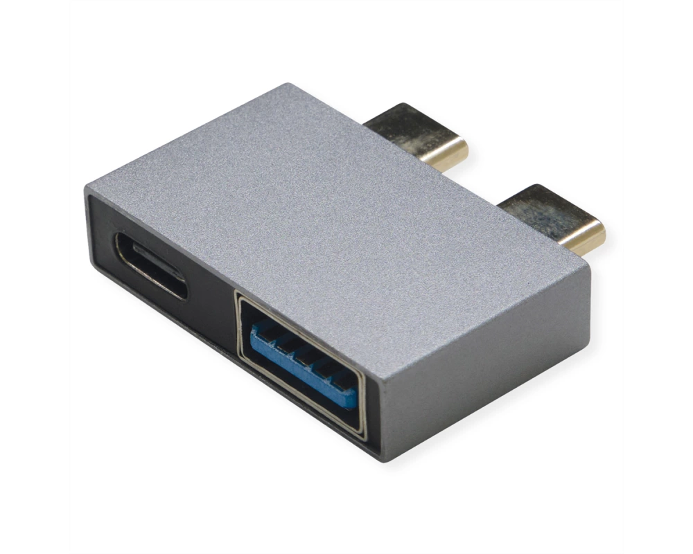 ROLINE USB 3.2 Gen 2 Adapter, 2x USB Typ C - 1x Typ A + 1x C, ST/BU, silberfarben