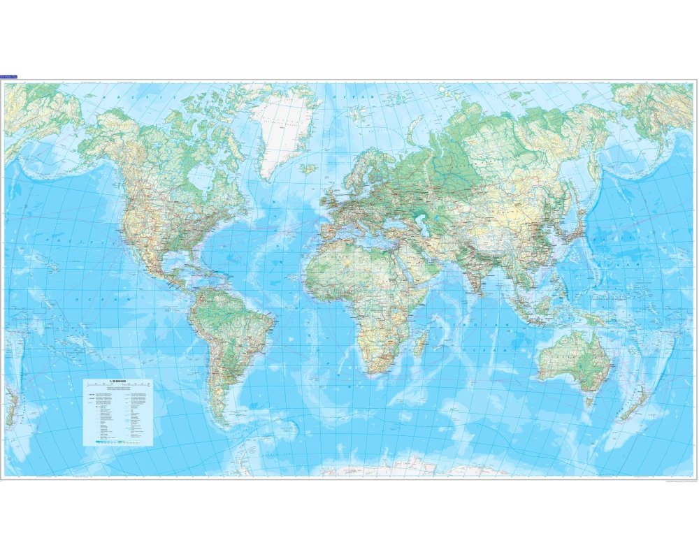 KÜMMERLY+FREY Plano-Weltkarte 138x83cm 325994024 physikalisch 1:30 Mio.