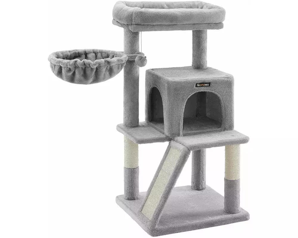 Feandrea Kratzbaum mit Kratzbrett, 96 cm, Grau/Beige