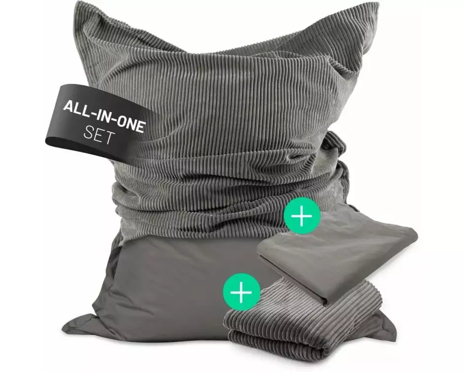 Lumaland Sitzsack + Cordhülle Grau, 380 l