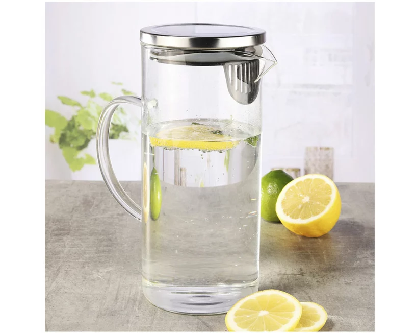 FS-Star Kühlschrank Krug 1.3L aus Glas mit Edelstahldeckel